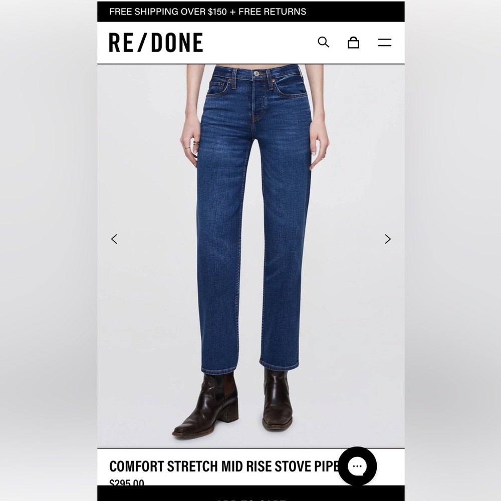 RE/DONE COMFORT STRETCH MID RISE STOVE PIPE size 25